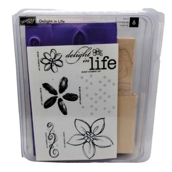 Stampin Up Delight in Life 6 Piece Rubber Stamp Kit Unmounted 2007 Floral Flower - Picture 1 of 4